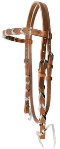 Showman Argentina cow harness Leather browband headstall with hair on cowhide lacing 14549